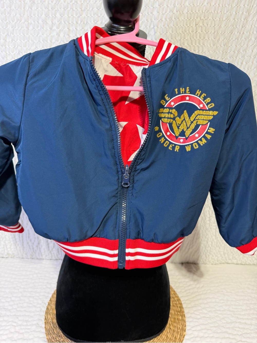 Marvel Wonder Woman Navy and Red Kids Puffer Jacket